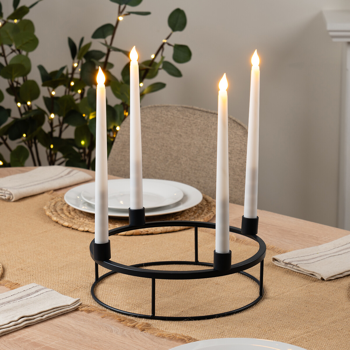 27.5cm Circular Candle Centrepiece Black grey, SO'HOME