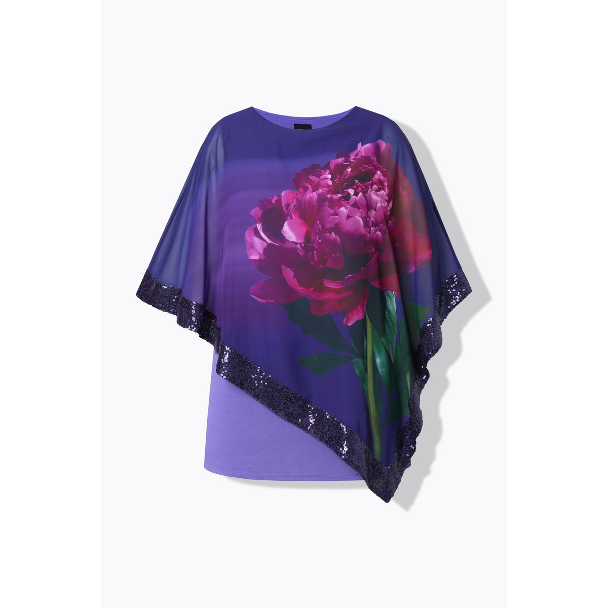 Blouse avec voile en mousseline à fleurs violet, ULLA POPKEN