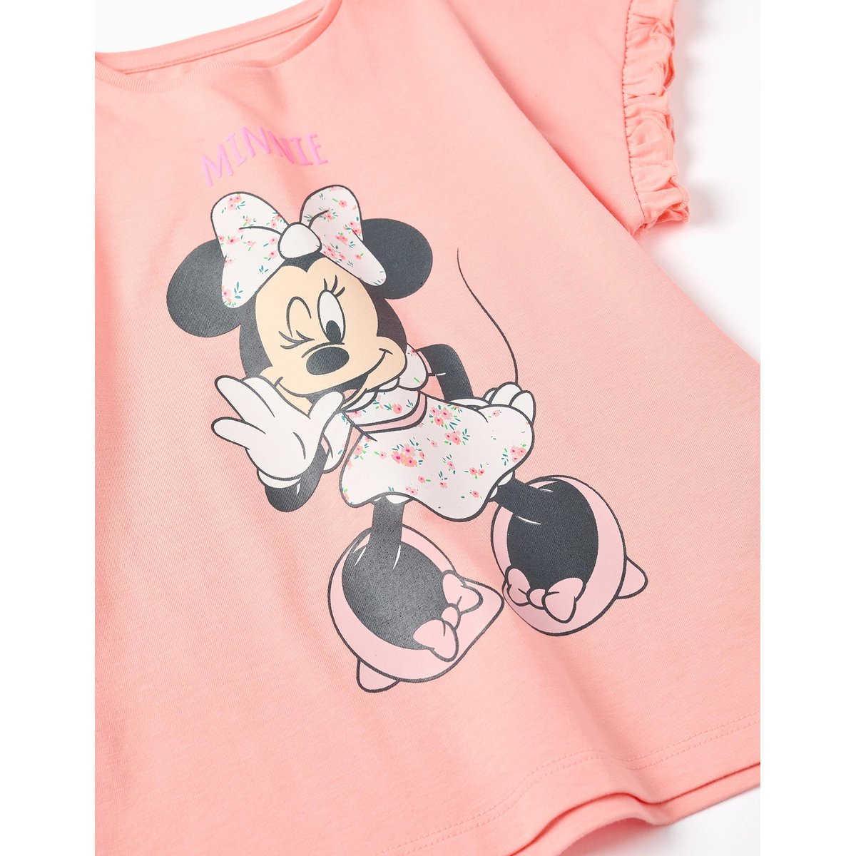 T-shirt en coton avec imprimé Minnie et volants saumon, ZIPPY