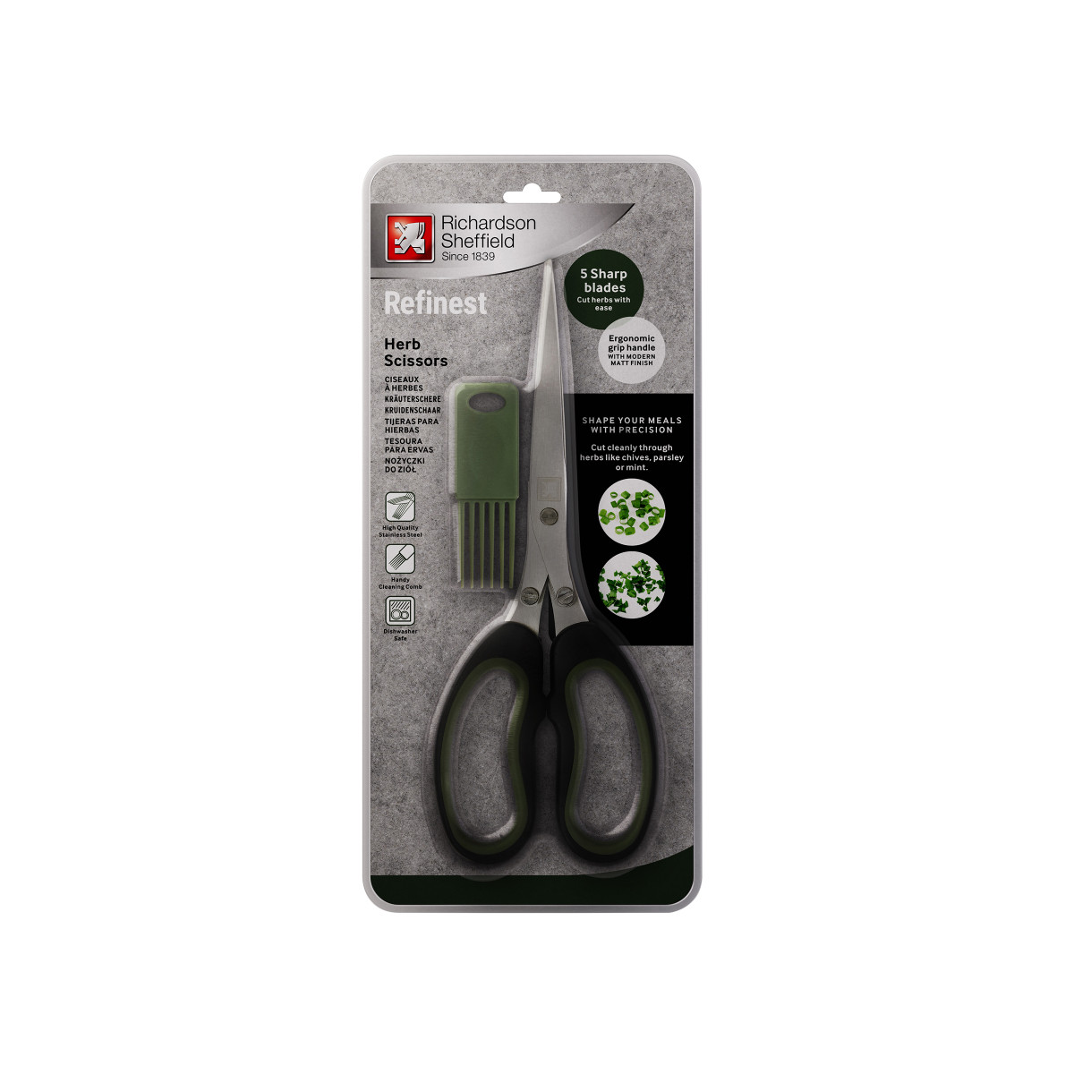 Ciseaux à herbes aromatiques avec peigne de nettoyage - REFINEST vert, RICHARDSON SHEFFIELD