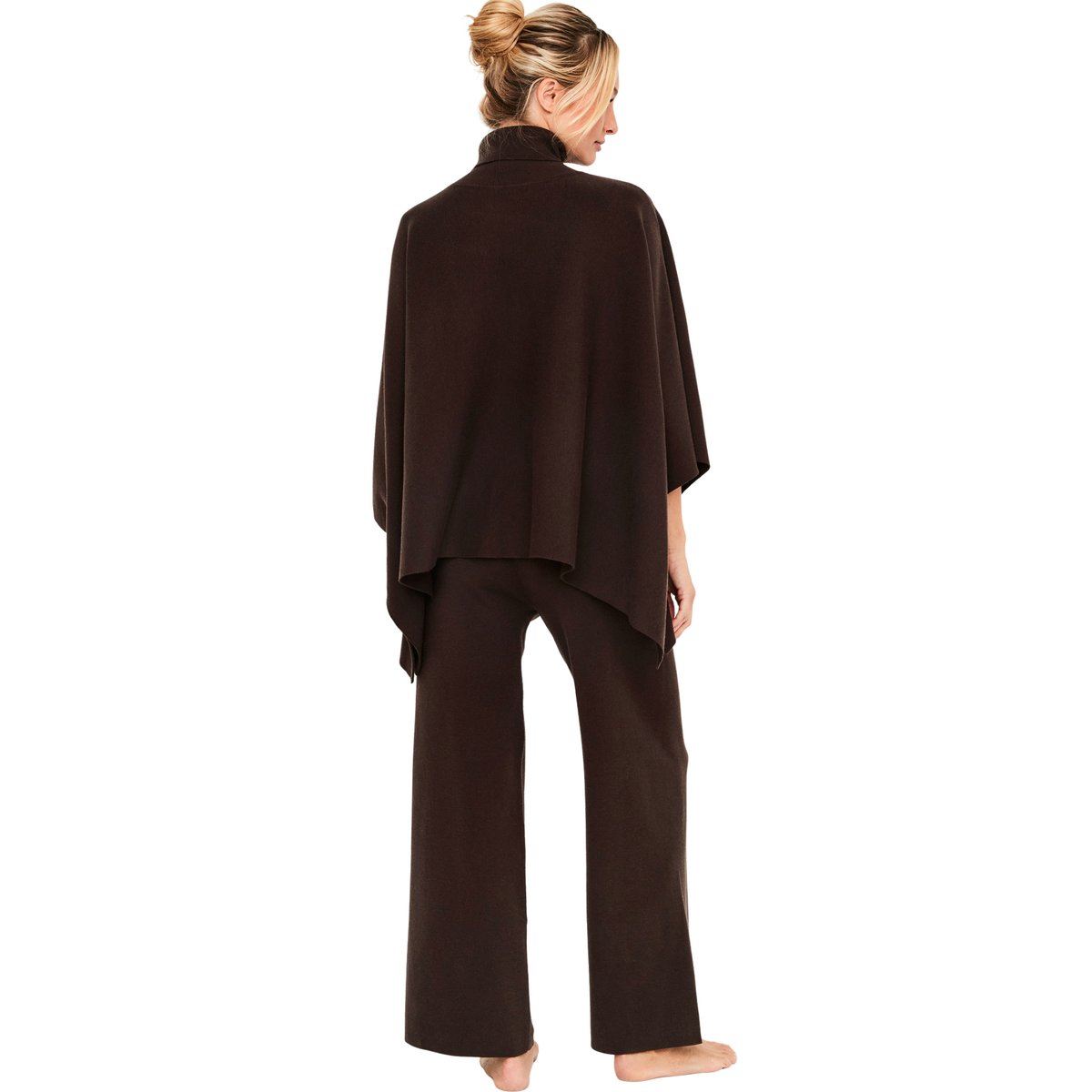 Pyjama pantalon évasé poncho col montant The Knit Code marron, SELMARK