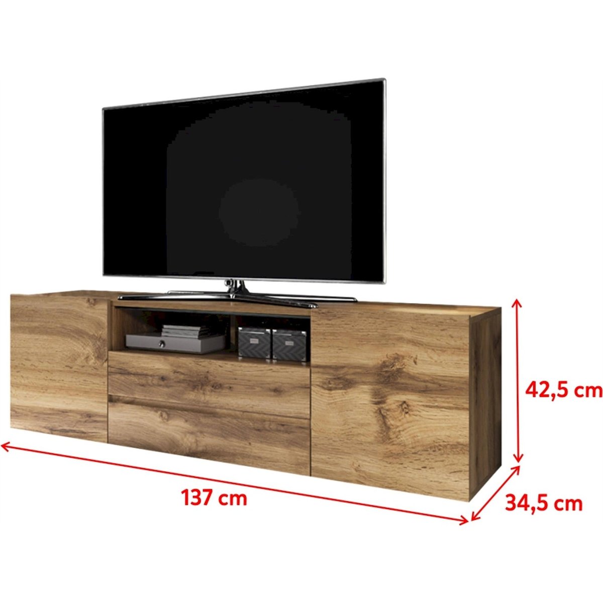 Meuble tv bas collection BROS bois clair et noir, RECOLLECTION