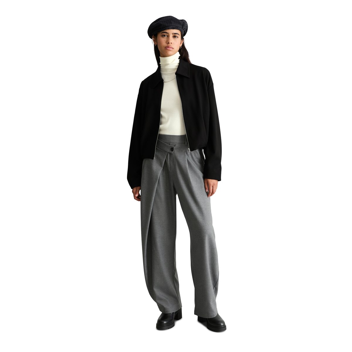 Pantalon crossover Barrel en polyester recyclé, viscose et élasthanne gris, MARC O’POLO DENIM