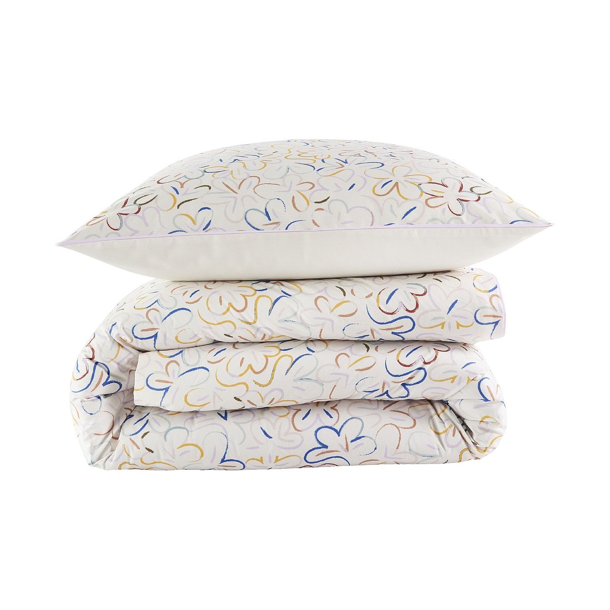 Parure de lit en percale de coton bio ALBANE multicolore, HABITAT