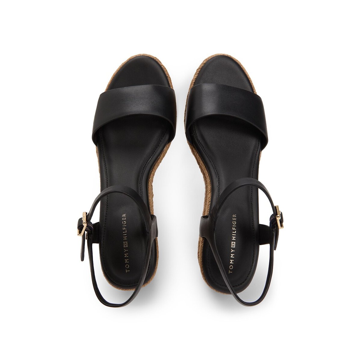 Sandalen met sleehak, in leer. zwart, TOMMY HILFIGER