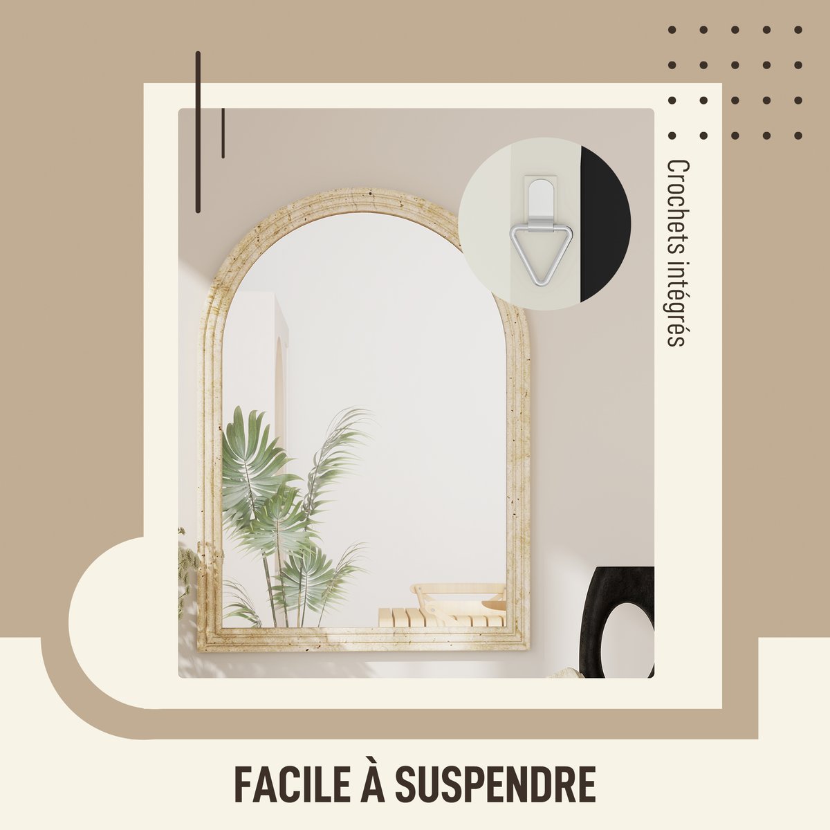 Miroir mural Polystyrène Beige beige, HOMCOM
