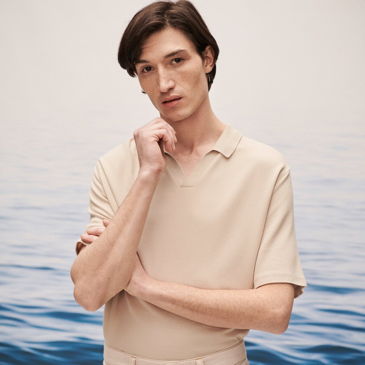 Polo manches courtes en viscose ecru, MONOPRIX