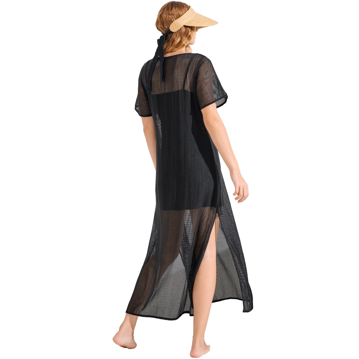 Robe longue de plage manches courtes MALAGA noir, LISCA
