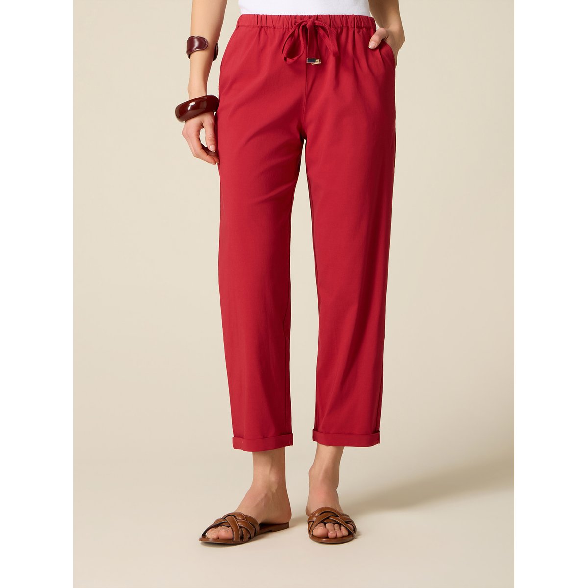 Pantalon cropped rouge, OLTRE