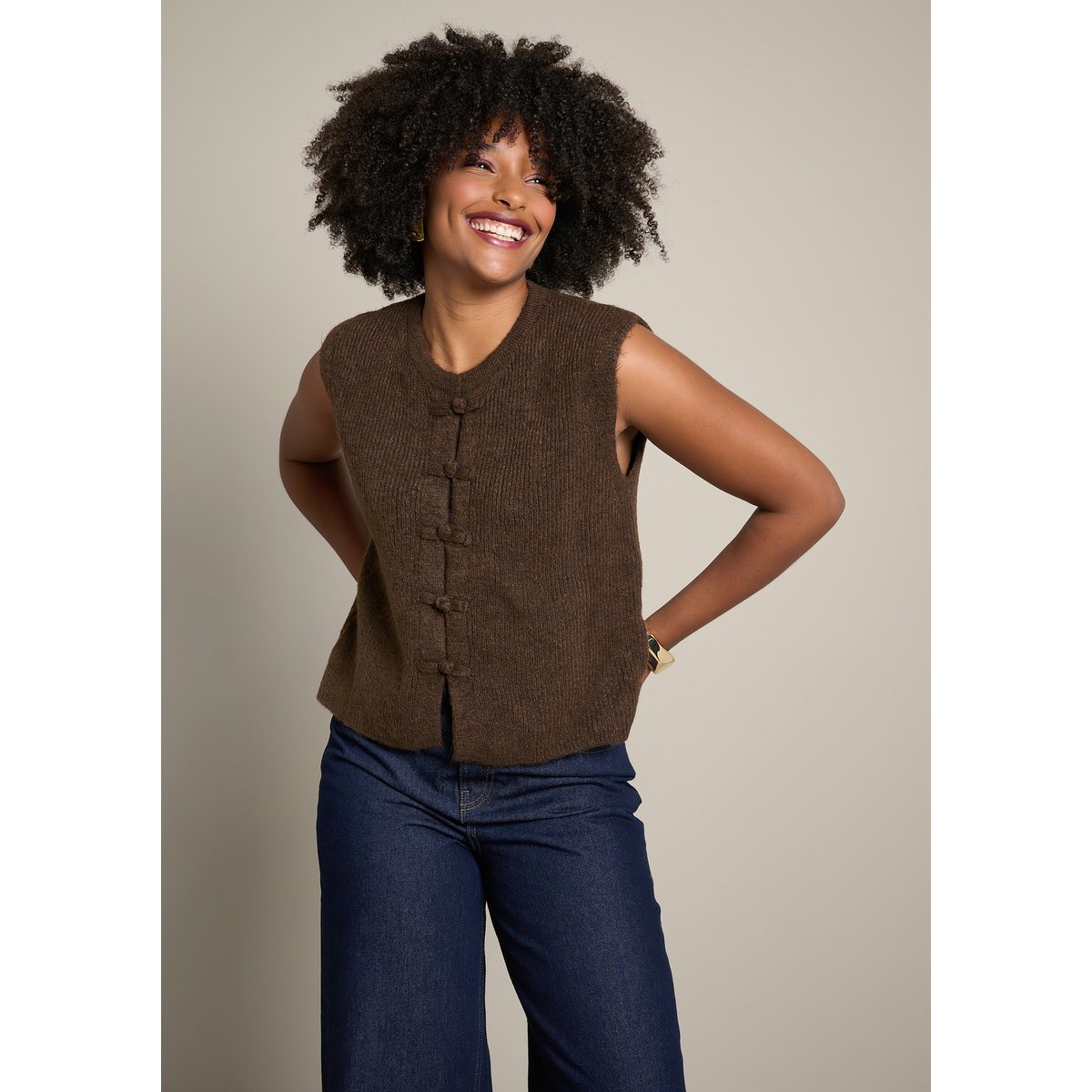 Pull sans manches brun fonce chocolate, LOLALIZA