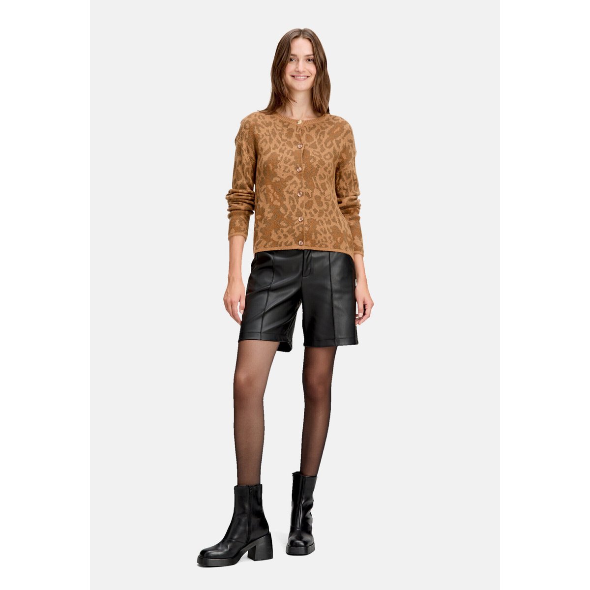Cardigan en maille à encolure ronde marron/marron, CARTOON