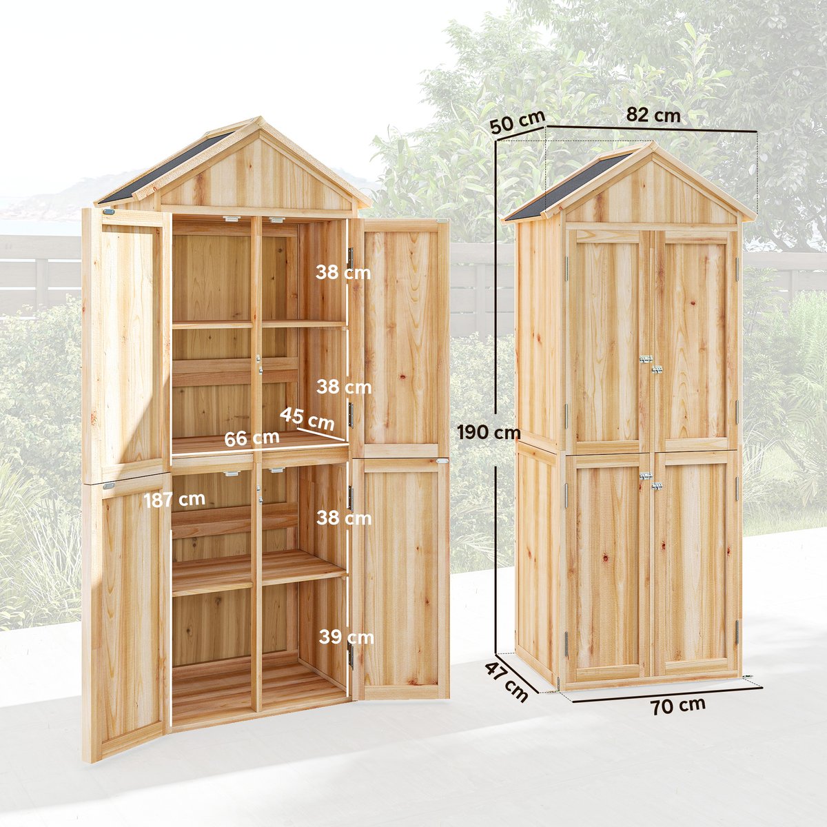 Armoire de rangement d'extérieur Bois de bois naturel, OUTSUNNY
