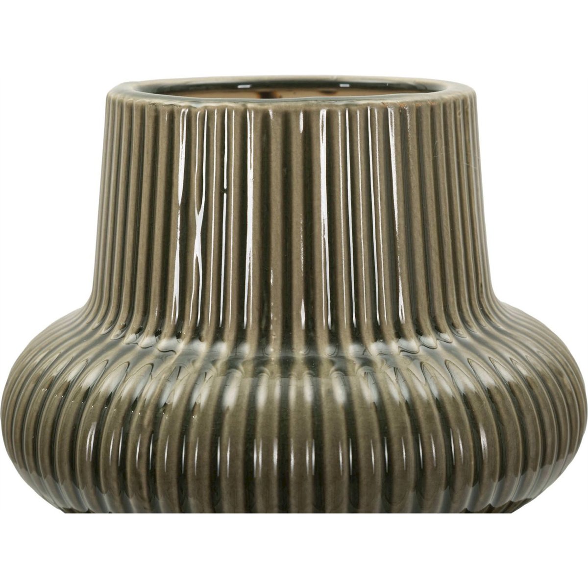 Vase céramique brillant à relief strié MODERN vert, RECOLLECTION