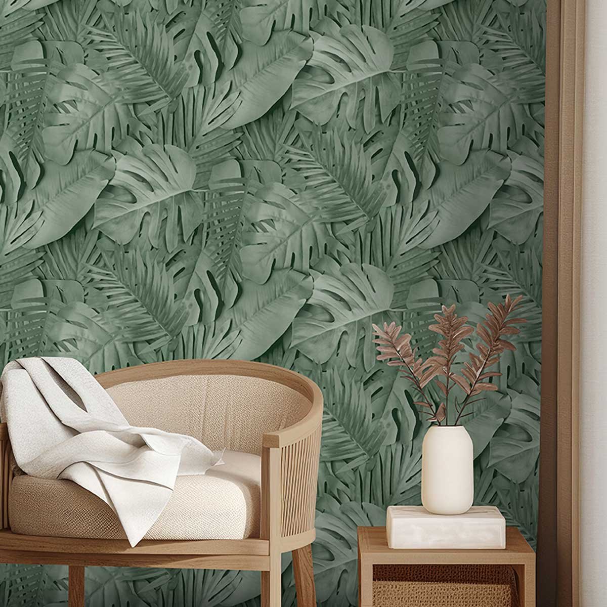 Papier peint feuillage tropical vert profond vert, HEXOA