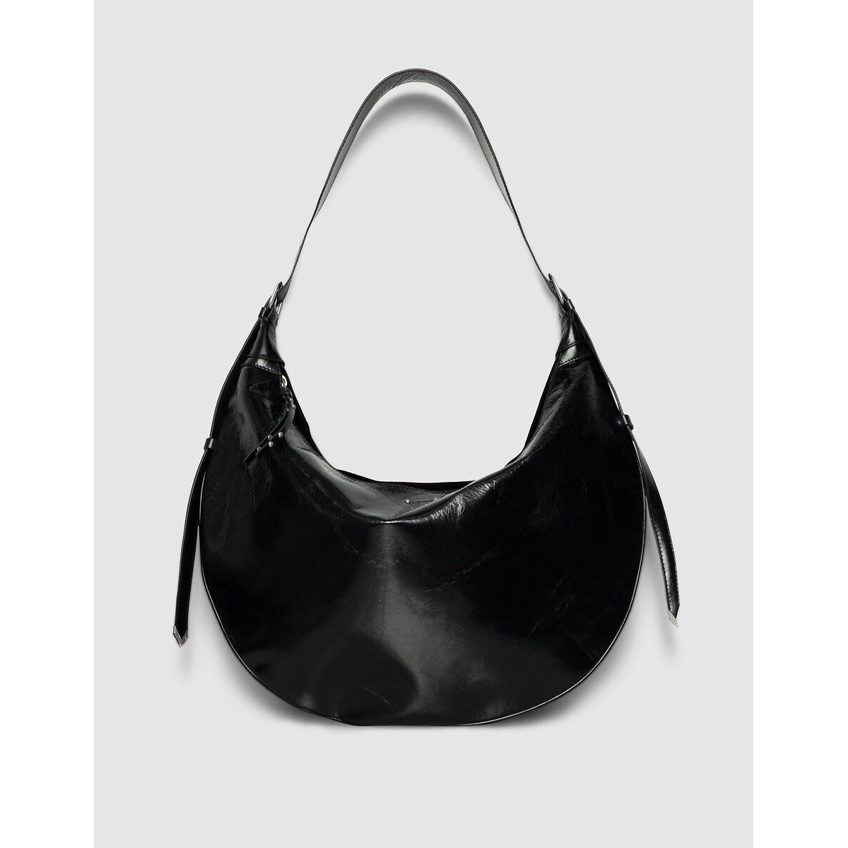 Sac à main demi-lune en cuir noir, IKKS