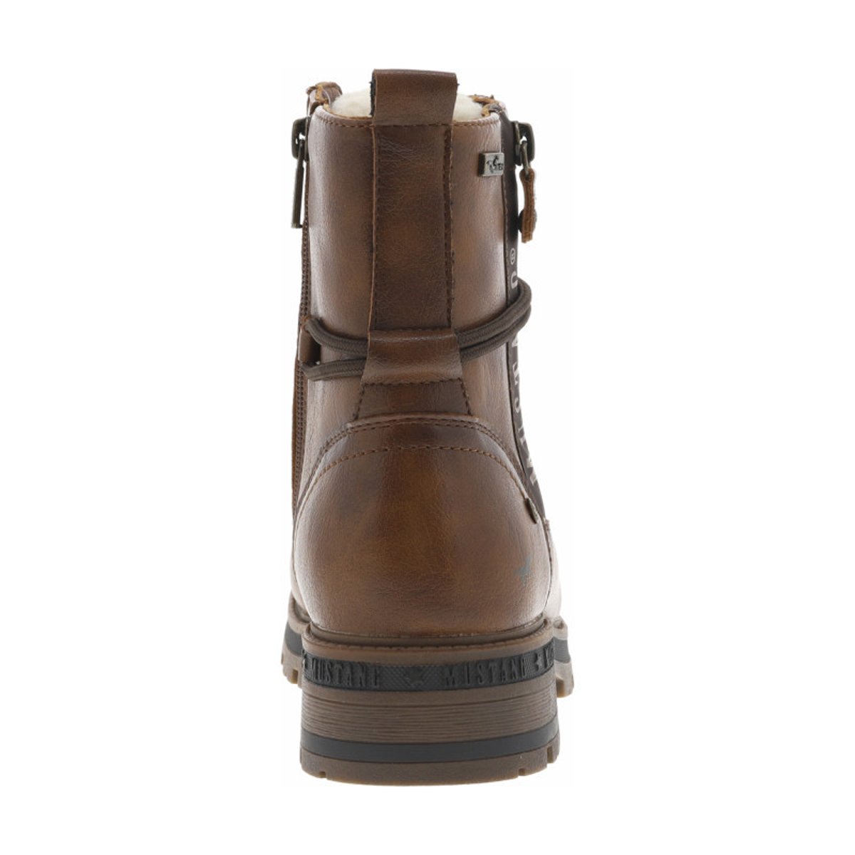 Bottines brunes à talon décroché bas avec un zip et des lacets ronds brunes, MUSTANG