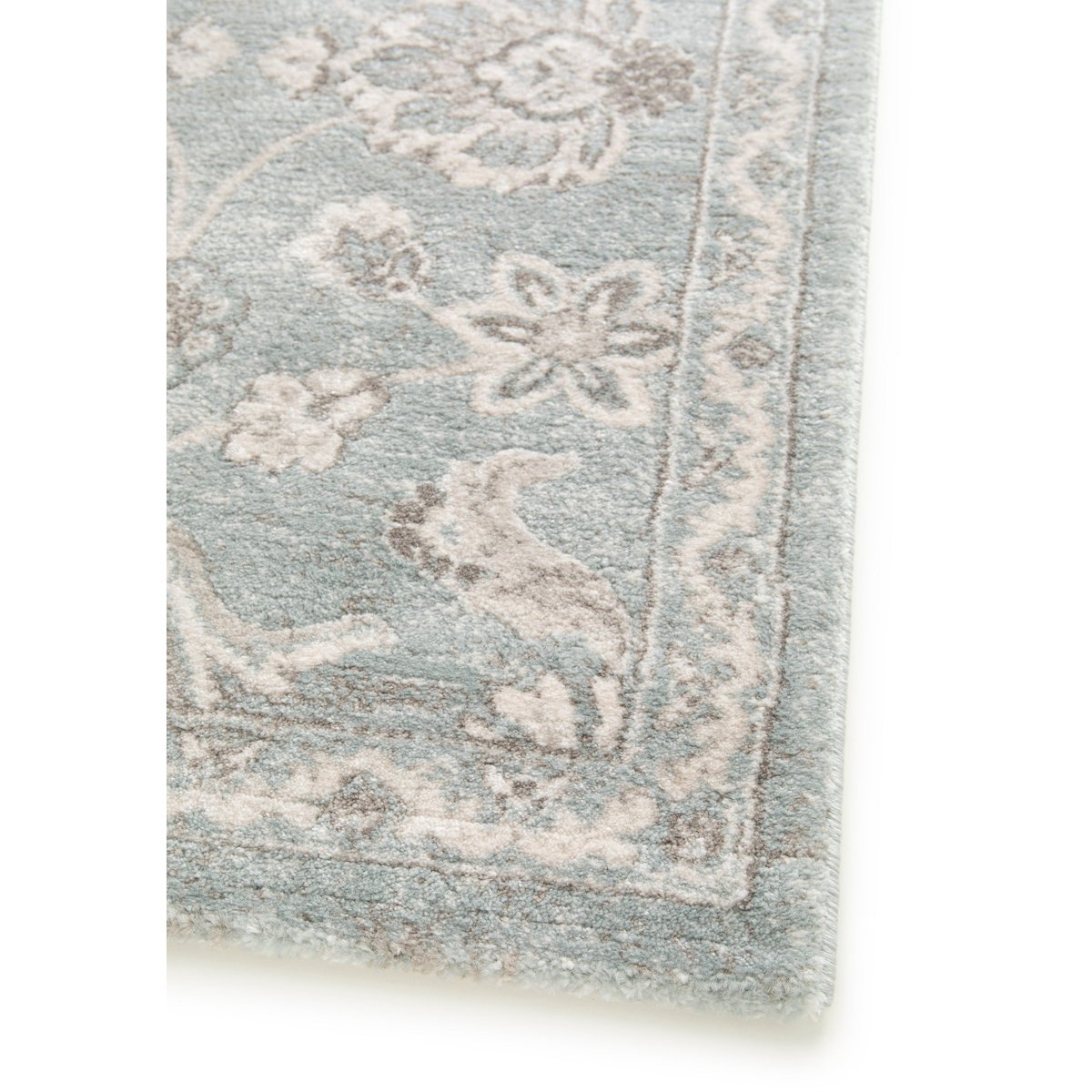 Tapis floral à poils ras très dense et doux CHAMBORD bleu naturel, AFK LIVING