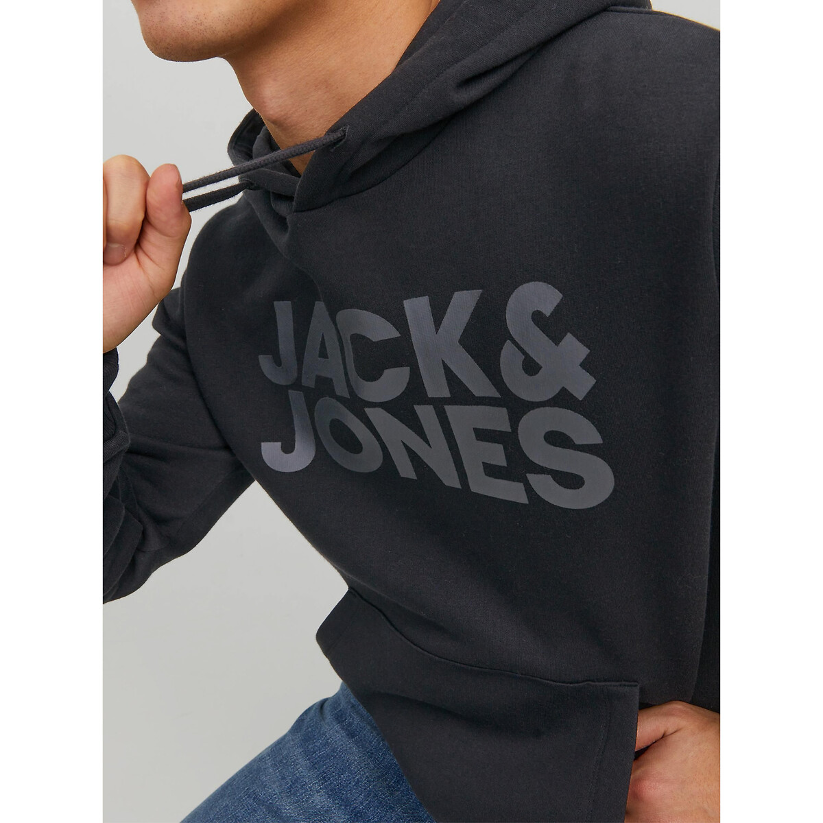 Sweat à capuche avec logo noir, JACK & JONES