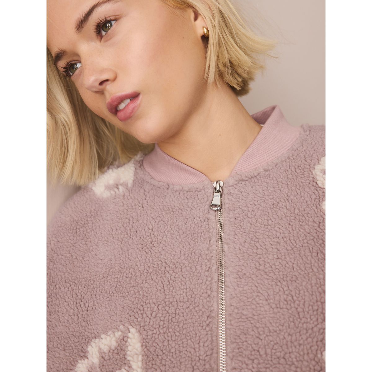 Veste polaire zippée en peau lainée noeud rose, NEXT