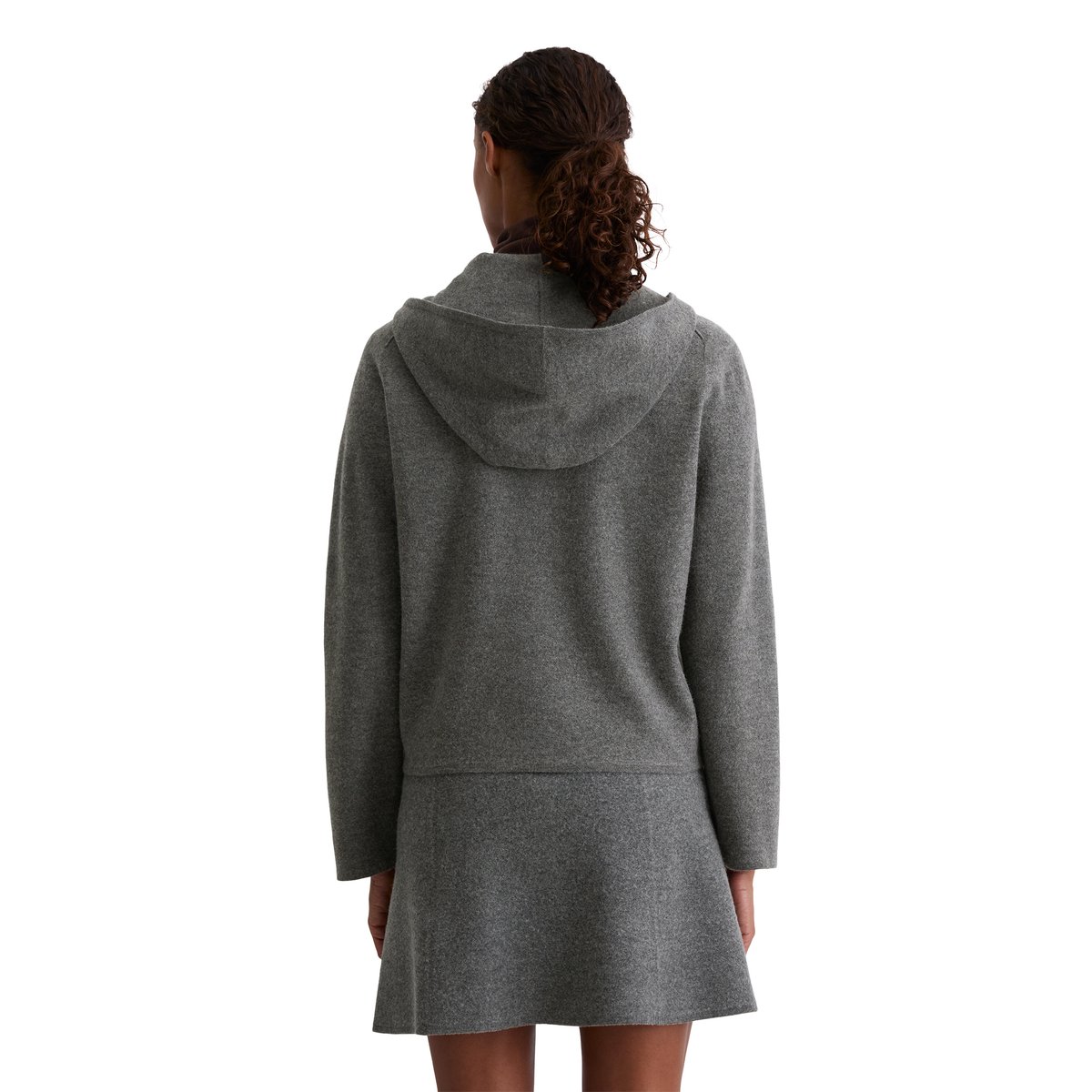 Cardigan zippé loose en laine bouillie gris, MARC O'POLO