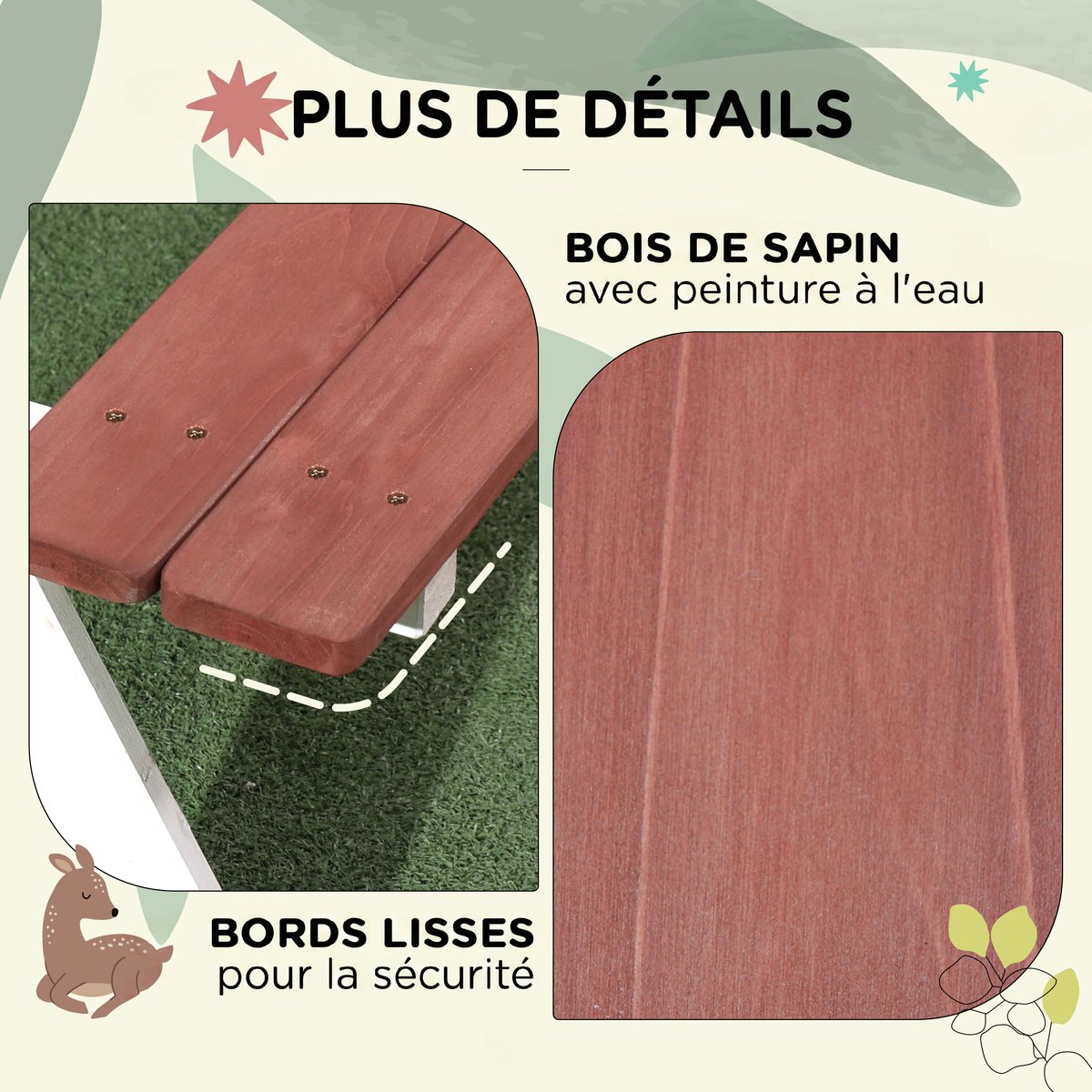 Banc de pique-nique pour enfants Bois de rouge, OUTSUNNY