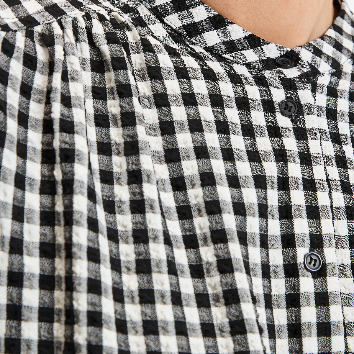 Camisa com gola Mao, oversize, padrão vichy, Signature LISE quadrados preto/branco, LA REDOUTE COLLECTIONS