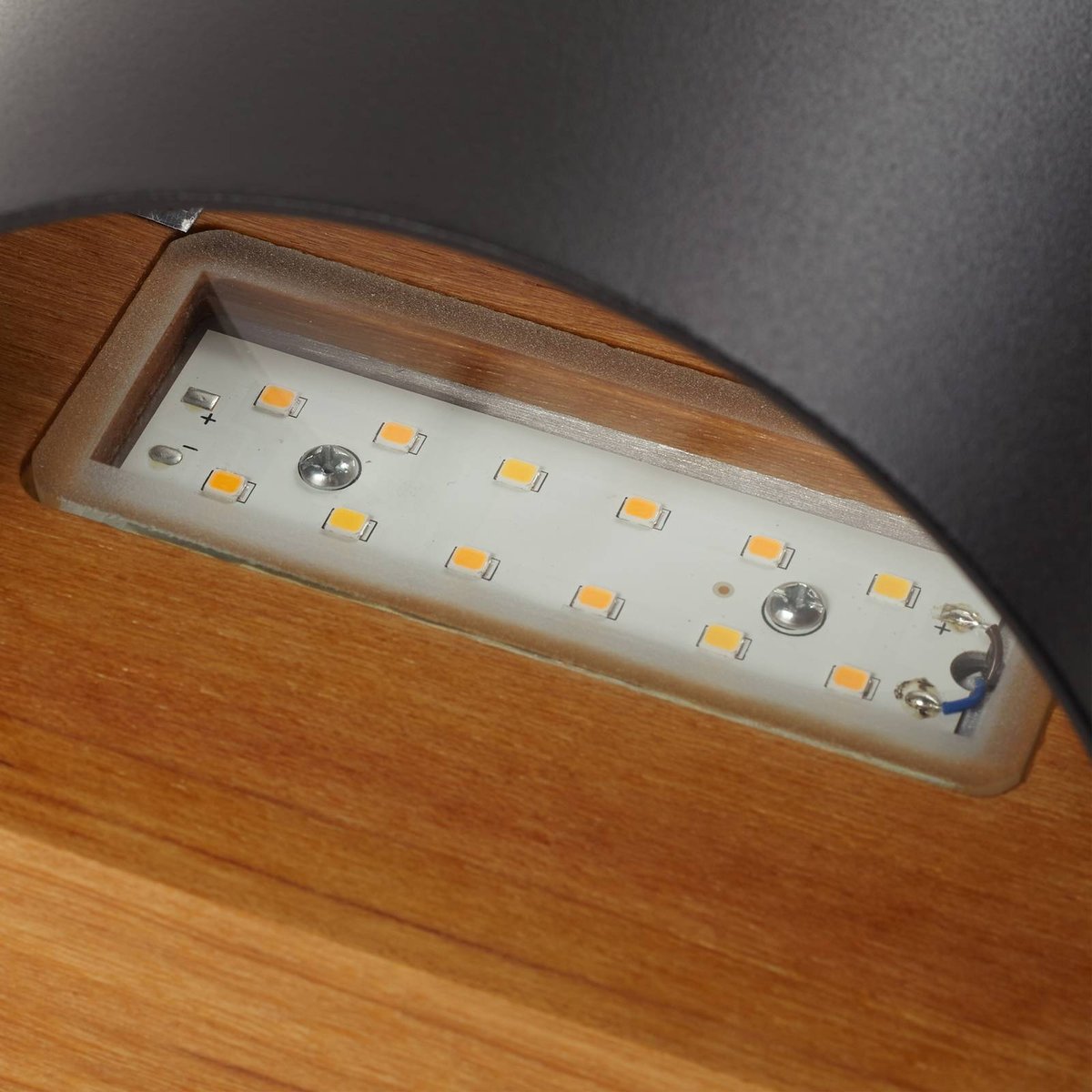 Applique extérieure en aluminium moderneLED noir, bois clair, LINDBY
