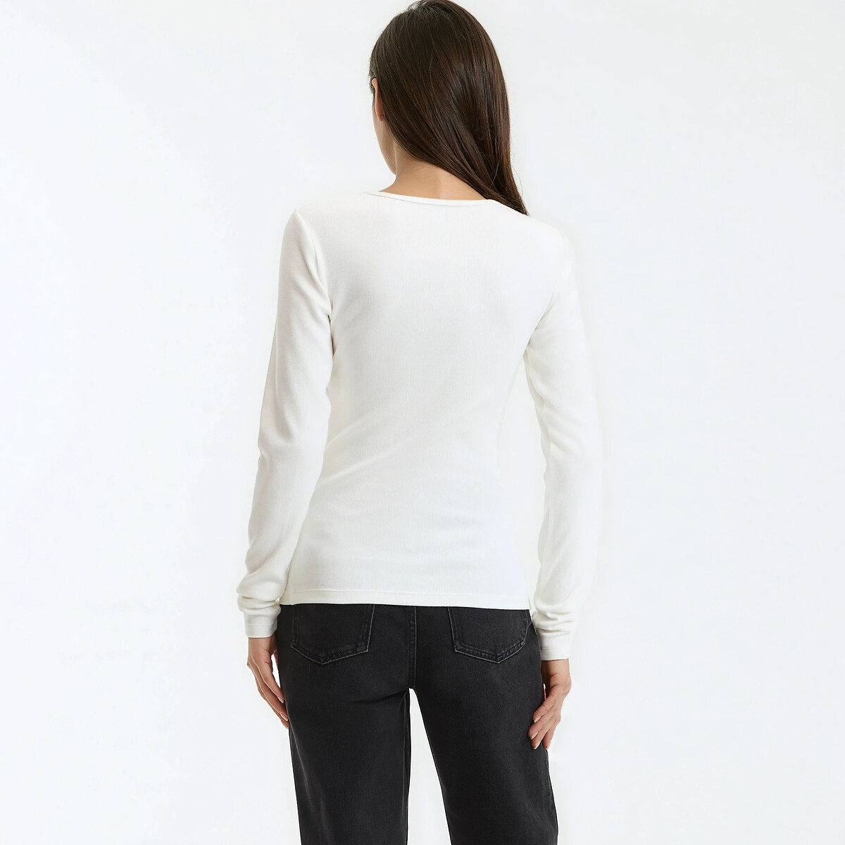 T-shirt scollo tunisino, maniche lunghe avorio, LA REDOUTE COLLECTIONS
