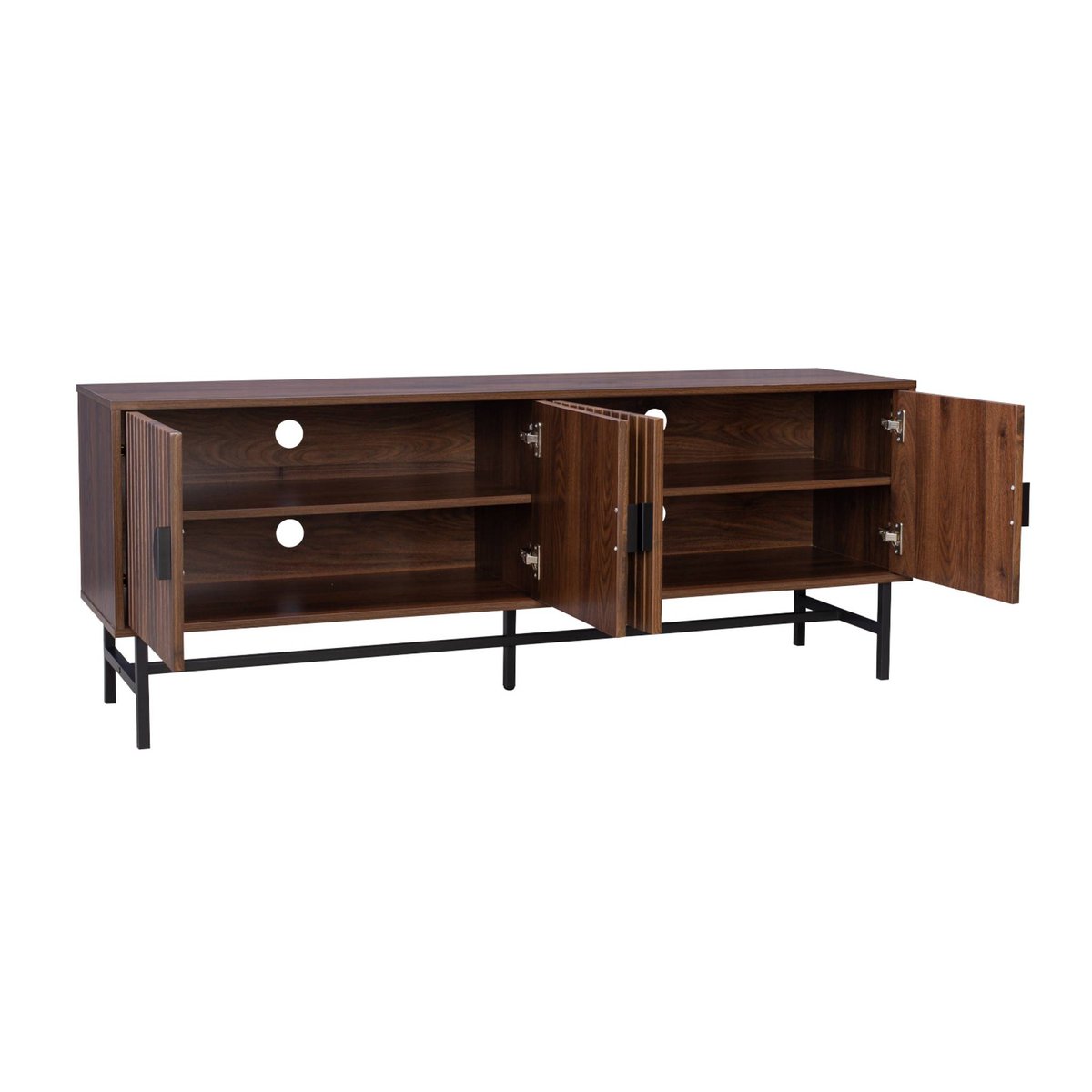 Meuble TV décor bois rainuré 4 portes 157,5cm BAZALT bois foncé, SWEEEK