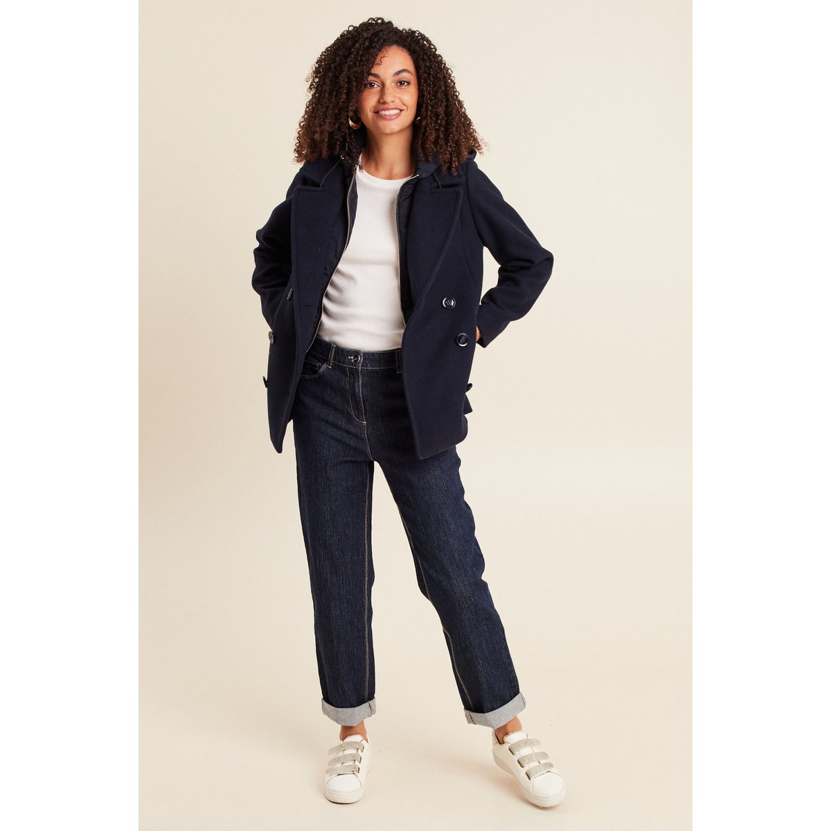 Caban doublé avec capuche bleu marine, BREAL