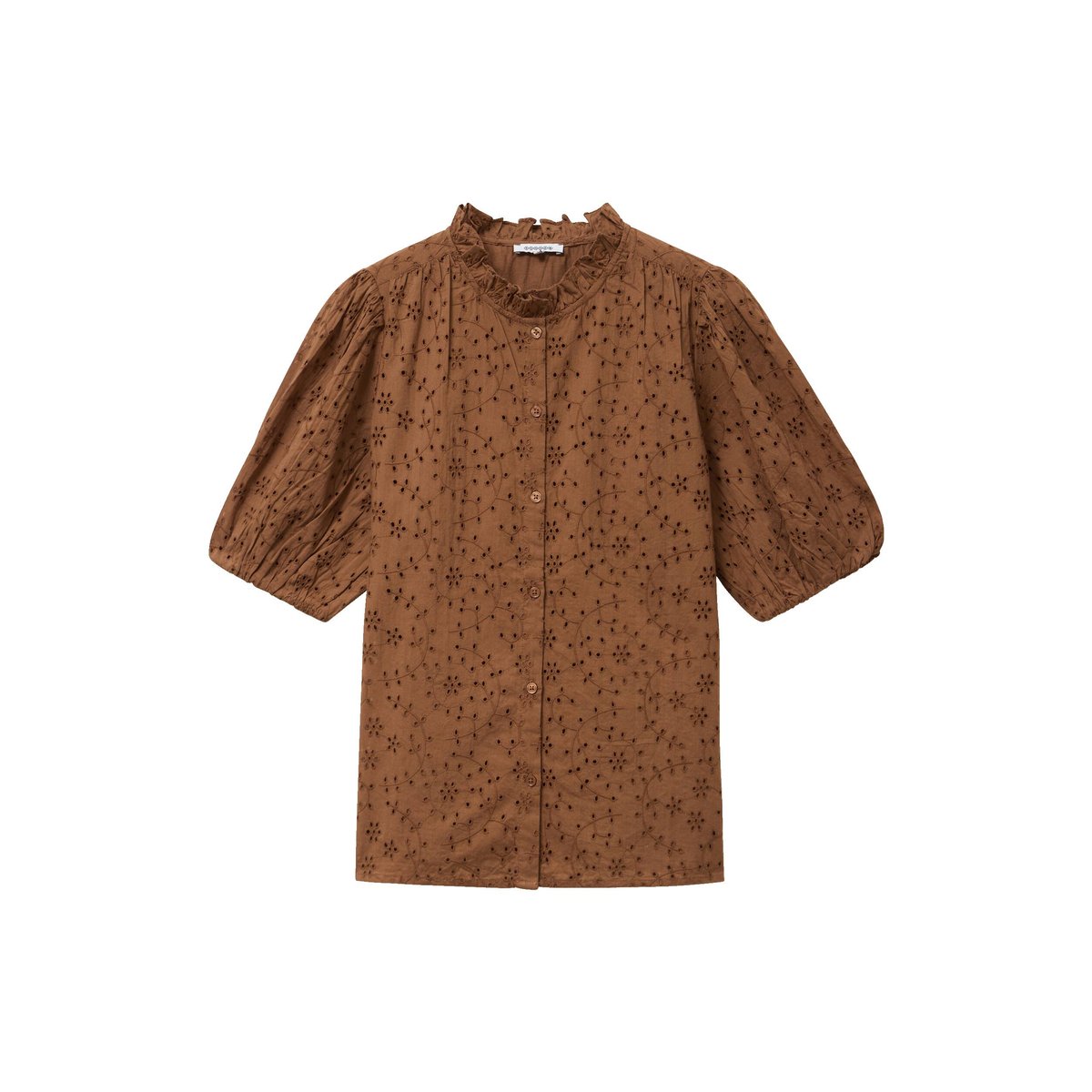 Chemise en coton manches coude marron, BONOBO