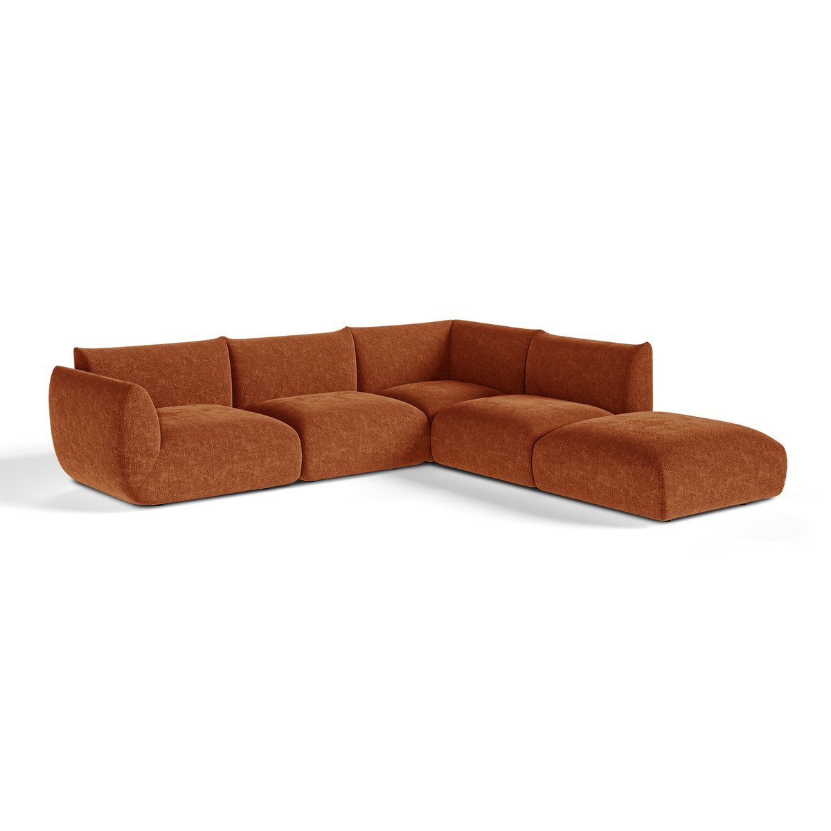 Canapé grand angle droit modulable 7 places en velours chenillé NOOMA terracotta, SIA HOME