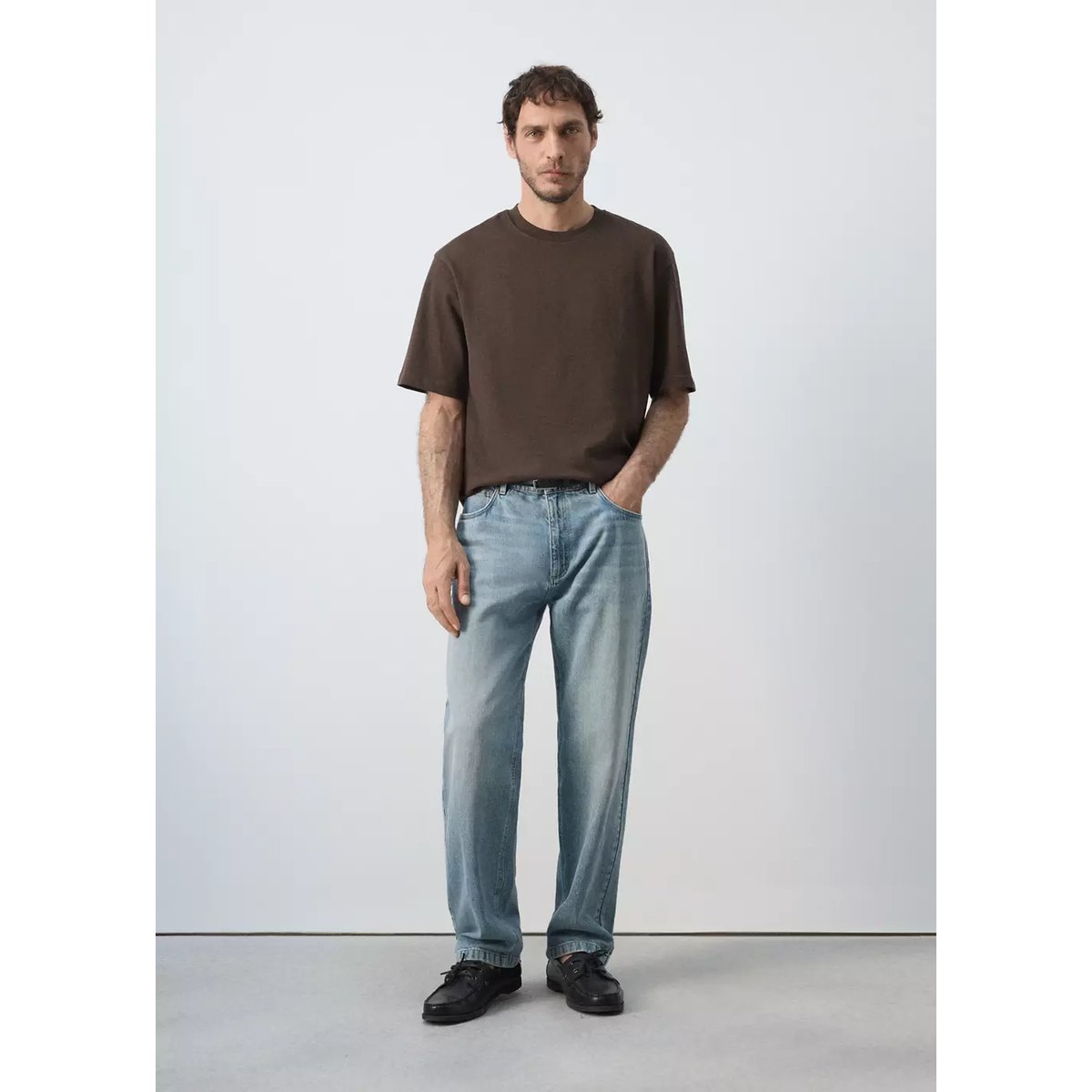 T-shirt relaxed fit 260 g/m² marron, MANGO MAN