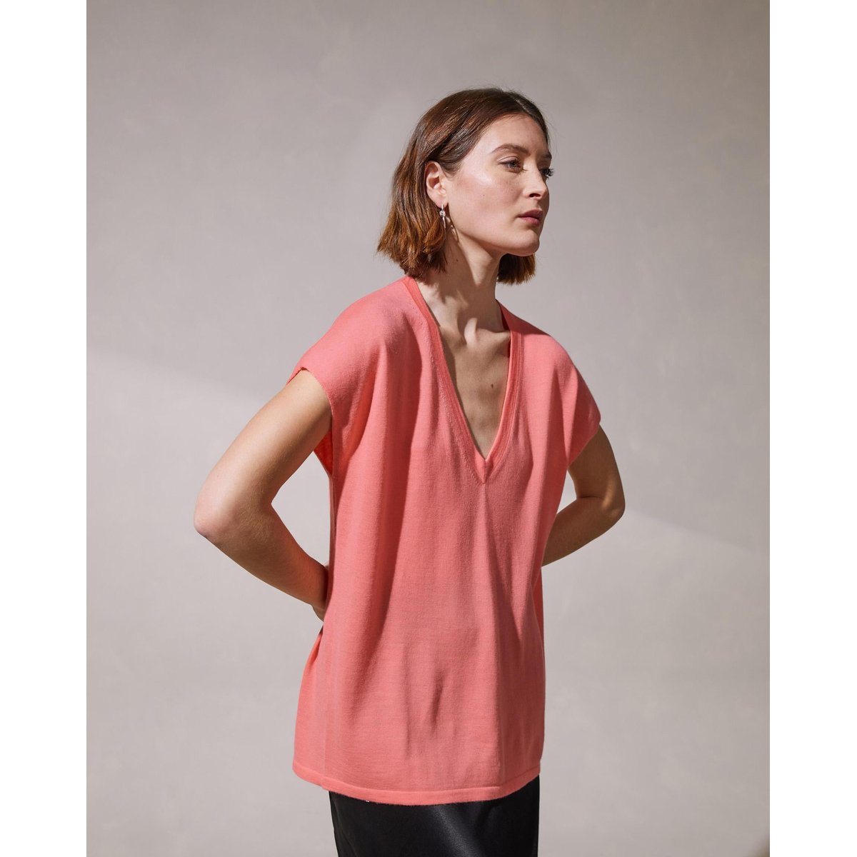 Pull oversize sans manches en cachemire rose saumon, RODIER