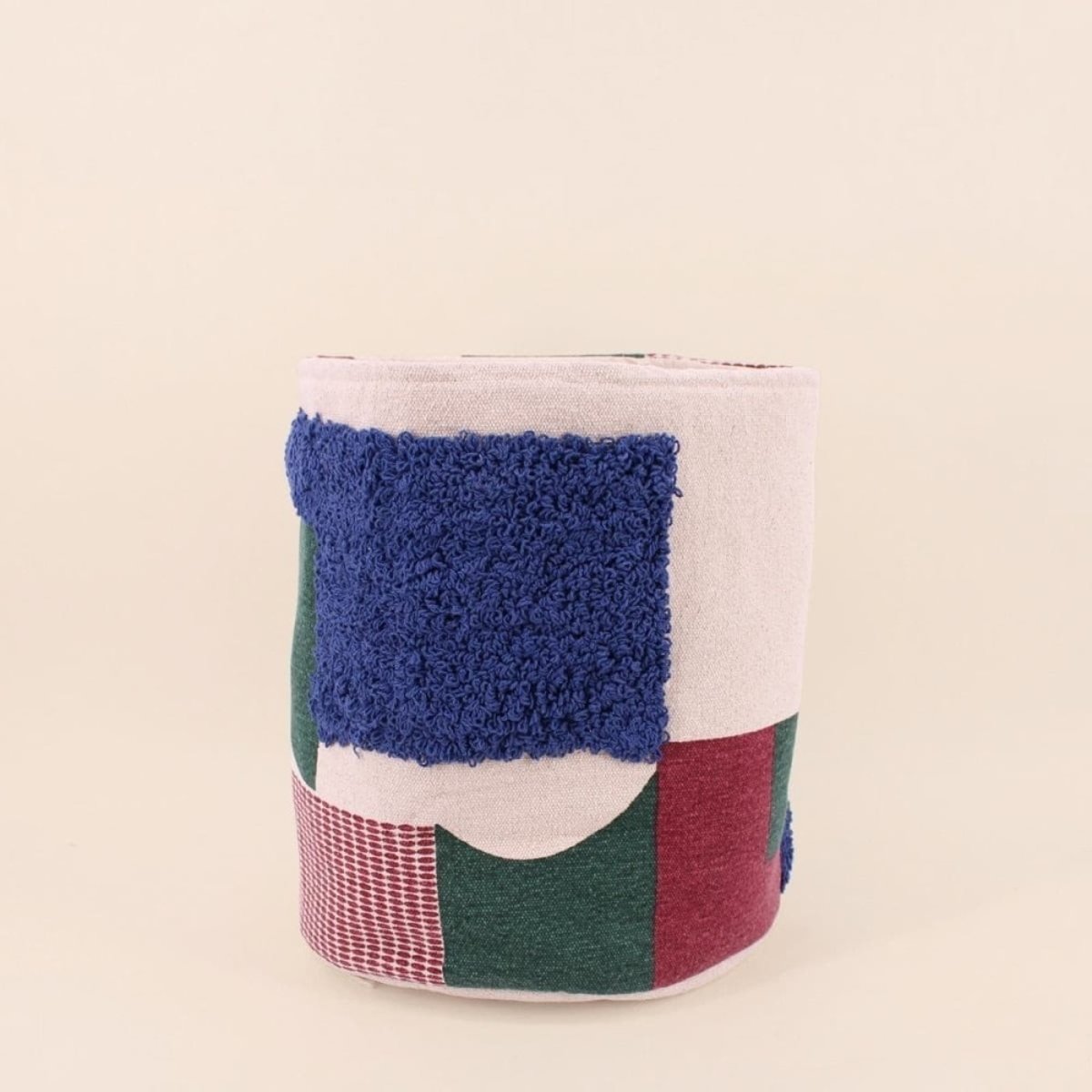 Panier en coton tissé brodé et tufté 30x35cm beige, ORNAMI