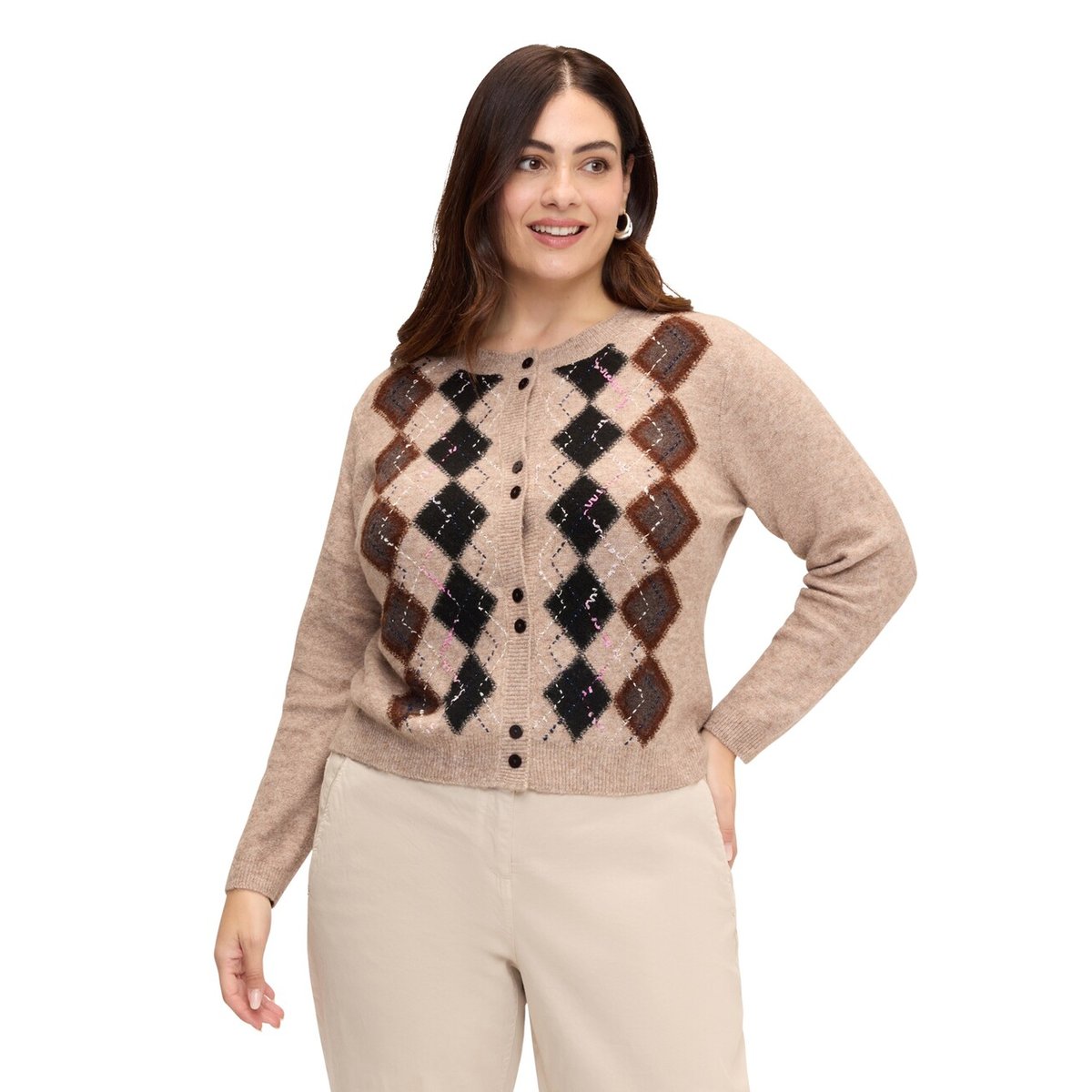 Cardigan à motif argyle marron, FIORELLA RUBINO