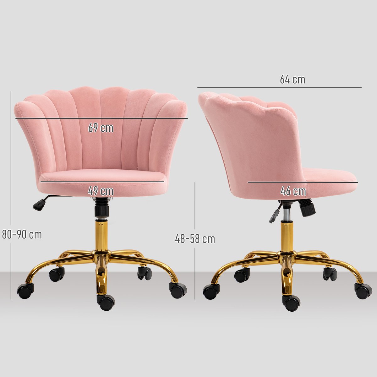 Chaise de bureau Velours (100% polyester) rose, HOMCOM