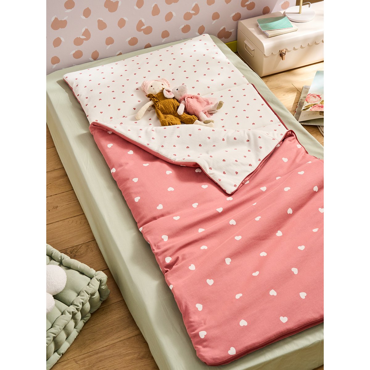 Sac de couchage coton coeur vieux rose, VERTBAUDET