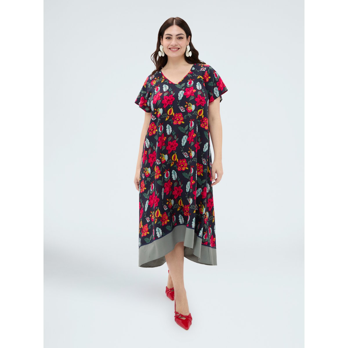 Robe longue à imprimé fleuri bleu, FIORELLA RUBINO