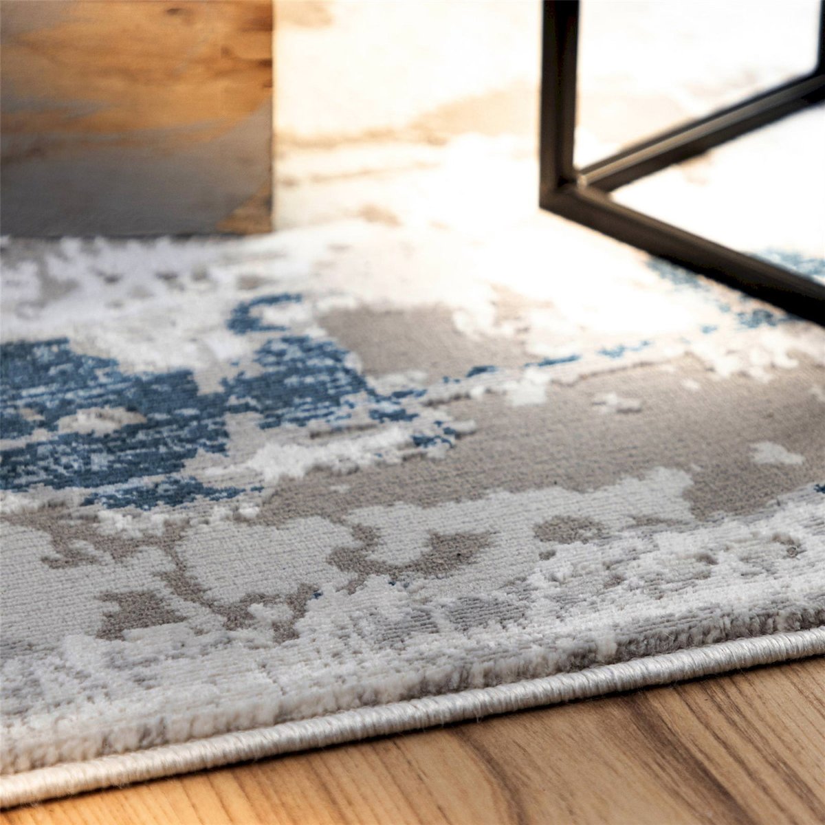 Tapis rectangulaire à effet 3d contemporain beige sable avec touches bleu aqua, ARTE ESPINA