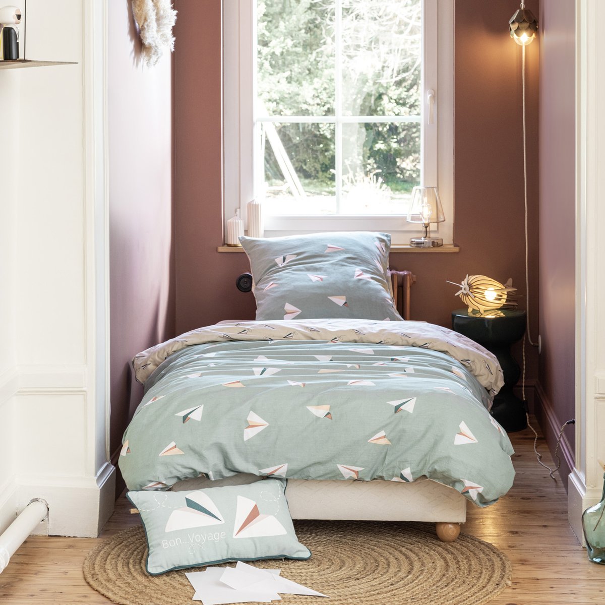 Parure de lit en 100% coton à motifs avec housse de couette + taie d’oreiller petits papiers, EDEN