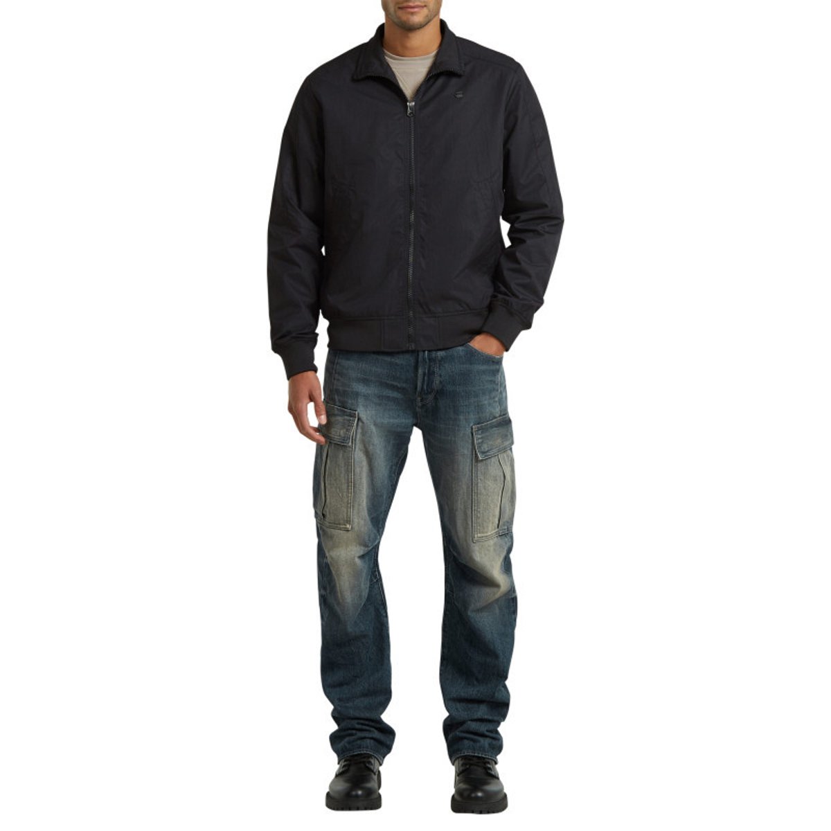 Blouson noir uni avec une coupe droite et un col montant boutonné noir, G-Star RAW
