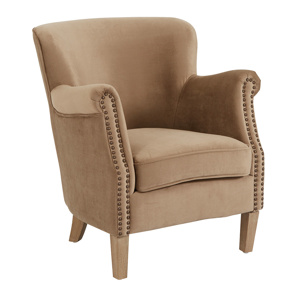 Fauteuil en velours marron, BLANC D’IVOIRE