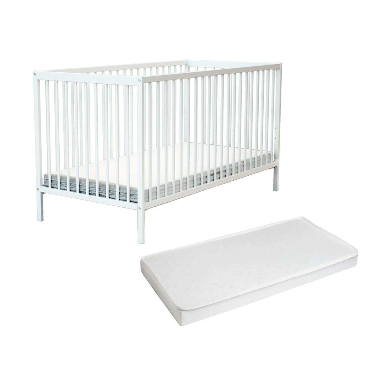 Lit bébé en bois avec matelas en bois ONE blanc, AT4