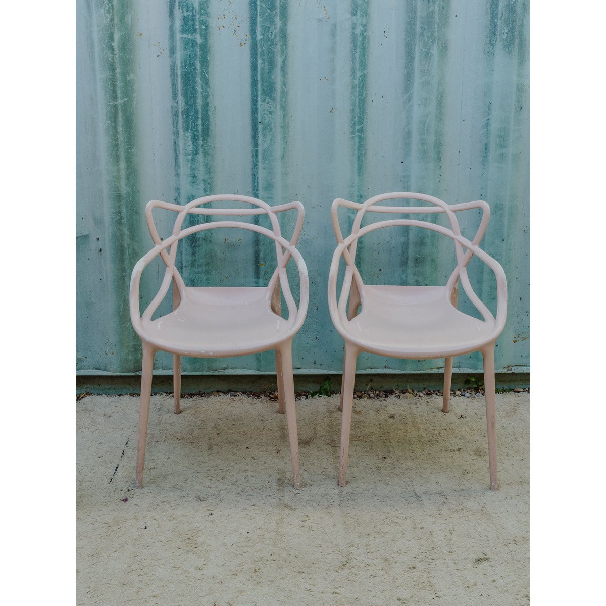 Lot de 4 fauteuils en plastique rose Jakob N°1413 - Bon état rose, DEBONGOUT