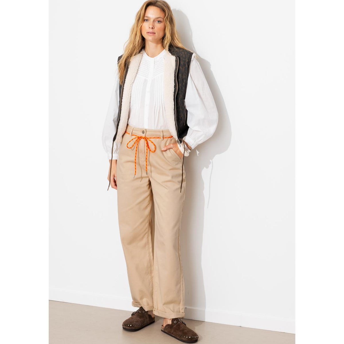 Pantalon chino taille haute ecru, PROMOD