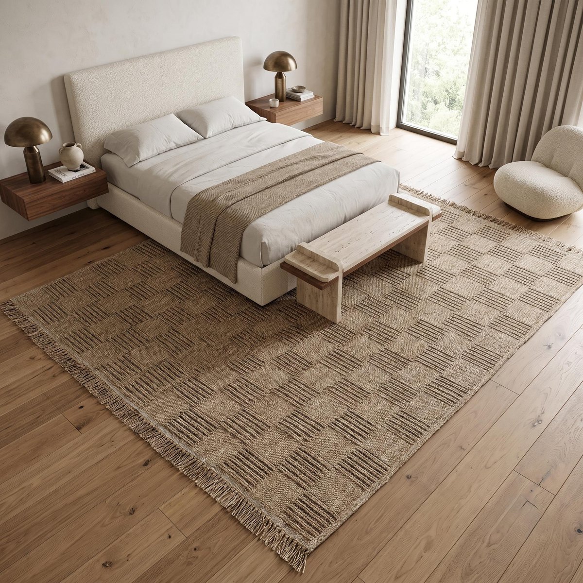Tapis extérieur intérieur damier aspect jute JUTA DAMIER beige, THE DECO FACTORY