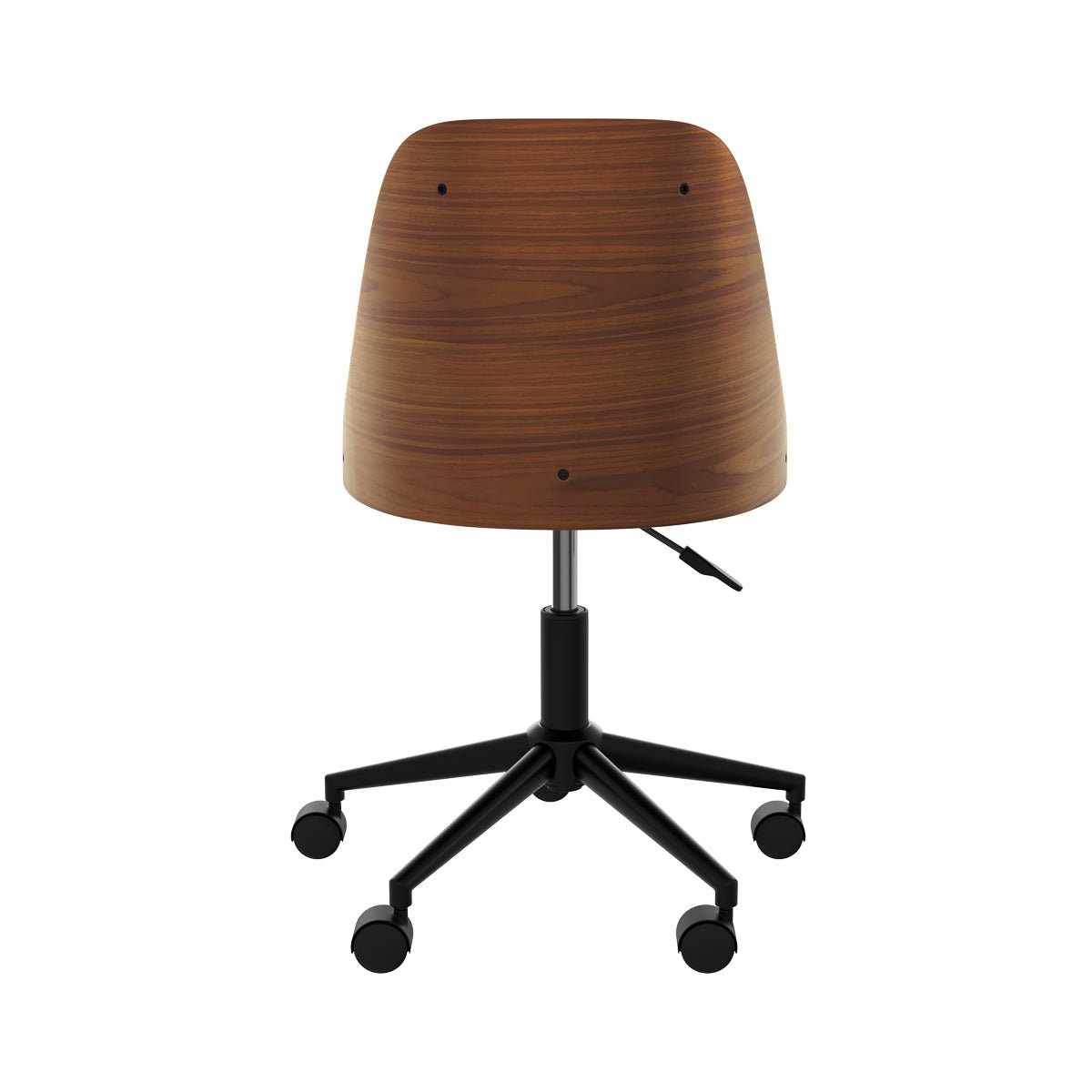 Chaise de bureau pivotante sur roulettes en bois et PU - GEORGES noir et bois foncé, MAISON PAVANE