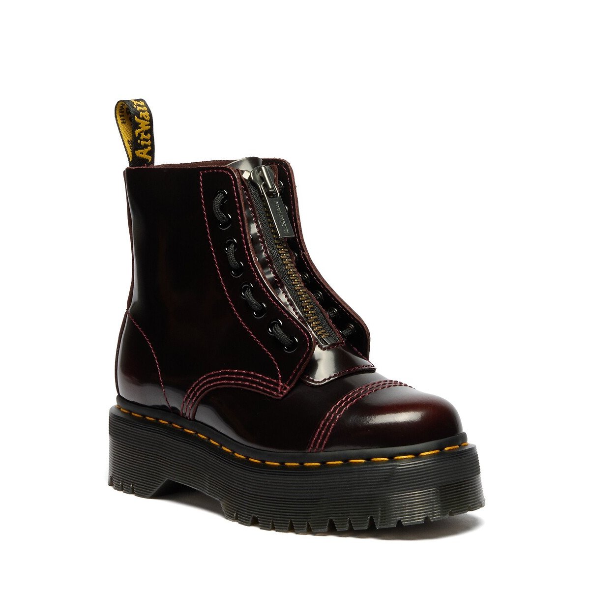 Boots plateforme Sinclair en cuir Arcadia rouge bordeaux, DR. MARTENS