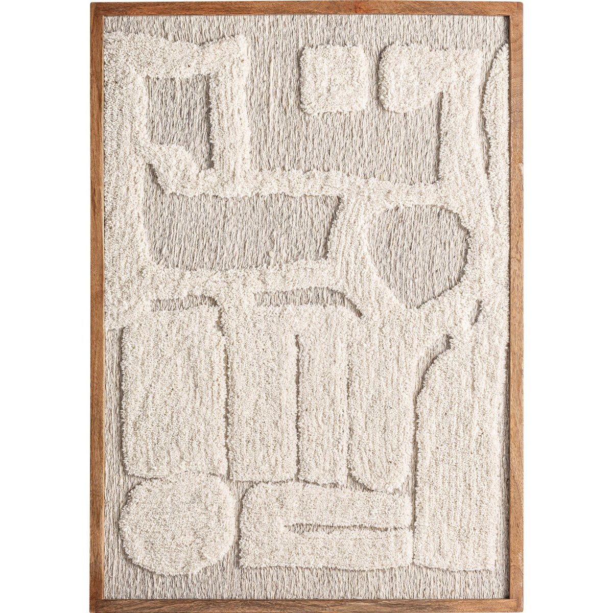 Tableau abstrait en coton et jute beige naturel et bois clair, RECOLLECTION